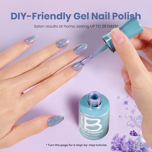 Image of Beetles Pearl Gel Nail Polish - 15ml Stay Shining Lavender Nebula Gel Polish Blue Shimmer Purple Sparkle Thread Effect Nail Art Uv Led Home Salon Long-Lasting Soak-Off Nail Gel Gift for Women