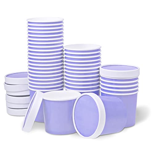Lot de 40 gobelets à crème glacée en papier avec couvercles - 325 ml - Lilas Cover