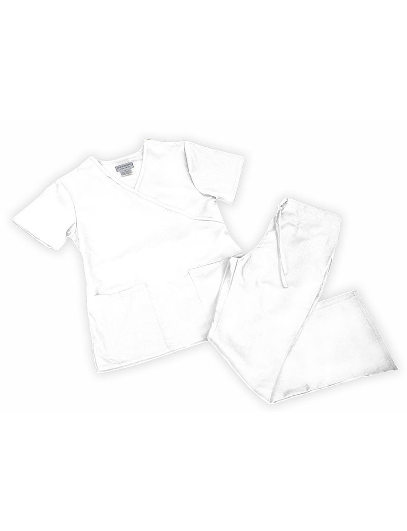 Natural Uniforms Womens Mock Wrap Set Medium White