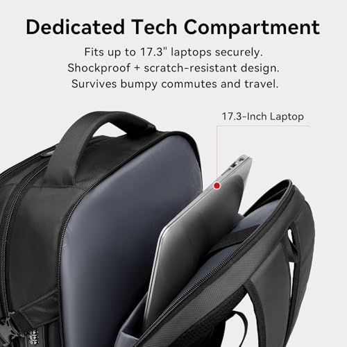 CROSSGEAR 17.3 Inch Anti-Theft Laptop Backpack with Lock, Waterproof Travel Rucksack with USB A & Type-C Charging Port, Breathable Ergonomic Design for Men Women Work Travel College Business, Black - Image 6