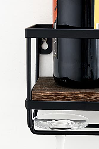 Mkono Wall Mounted Wine Rack - Bottle & Glass Holder Wood Rustic Floating Racks With Stemware Hanger Modern Plants Photos Wine Bottles Display Wall Storage Shelf For Kitchen Dining Room Home Bar #TOP3