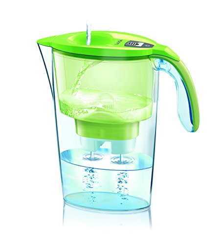 Jarra para filtrar el agua del grifo y mejorar su sabor- Laica STREAM LINE J31-AB color verde capacidad 2,3 litros, incluye 1 filtro bi-flux que reduce la cal y el cloro y dura 150 litros o 1 mes.
