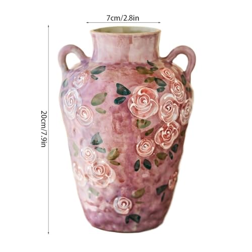 Vase hydroponique rose peint à la main en céramique vintage d'art - 3