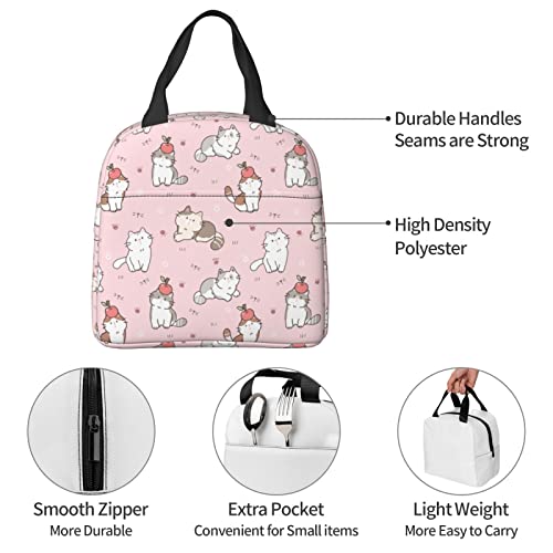 Echoserein Cute Cartoon Cat Pink Lunch Bag Kawaii Insulated Lunch Box Reusable Lunchbox Waterproof Portable Lunch Tote For Women Girls #TOP5