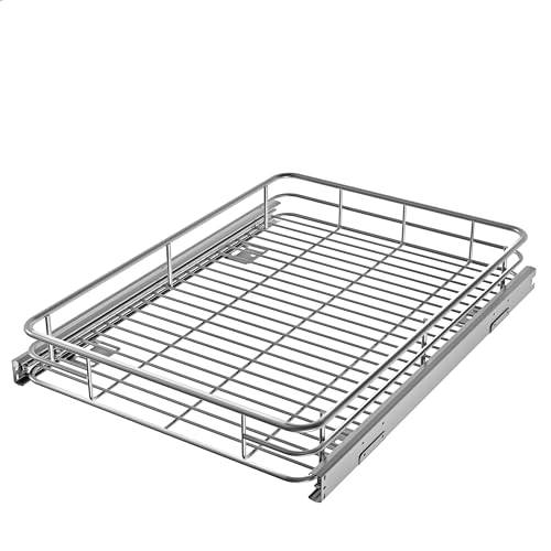 Cabinet Pull Out Shelves 17″ W x 21″ D, Chrome | Slide Out Cabinet Organizer, Heavy-Gauge Wire Storage Drawer, Ball-Bearing Glides, 100 Lb Capacity, Min 18″ Cabinet Opening