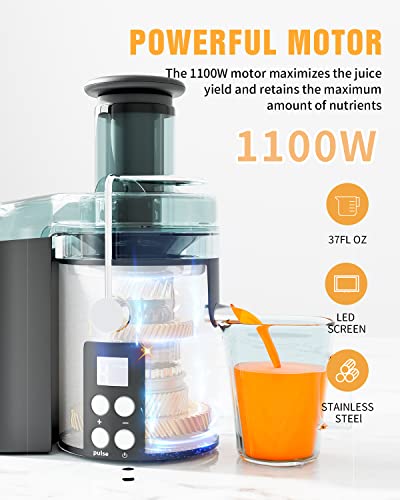 Centrifugal Juicer Machine - Lcd Monitor 1100W Juice Maker Extractor, 5-Speed Juice Processor Fruit And Vegetable, 3" Feed Chute Stainless Steel Power Juicer, Easy Clean, Bpa Free (Black) #TOP1