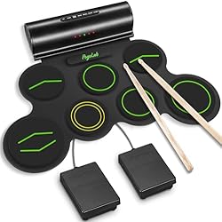 POGOLAB Electronic Drum Set, 7 Pads Roll Up Electric Drum Pad with Wireless Function, Portable Rechargeable Midi Drum Kit with Speaker/Pedals/Headphone Jack, Great Holiday Gift for Beginner (Green)
