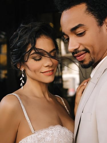 SWEETV Vine Wedding Earrings for Brides, Bridesmaid, Cubic Zirconia Bridal Earrings for Wedding, 18K Gold Plated/Silver Rhinestone Dangling Earrings for Women Prom Party Jewelry Gifts3