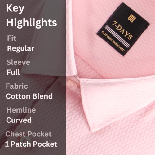 Image of 7-DAYS Premium Men's Formal Shirts - Cotton Rich, Textured Self-Design, Full Sleeve, Regular Fit, Wrinkle Resistant, with Pocket - Perfect for Office