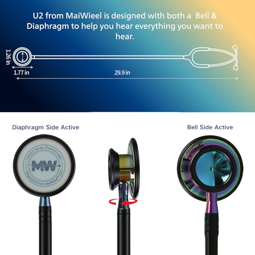 MaiWieel Lightweight Stethoscope Dual Head Stethoscope for Nurses,Doctors Students, Home Health Use (Rainbow Black) - Thumbnail 3