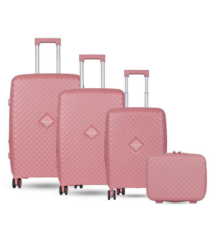 3Pc Set Trolley (20/24/28 inch) with Vanity Trolley Bag | Polypropylene Material with 360-Degree Rotating Wheels | Number Lock & Securitec Zipper - Pink