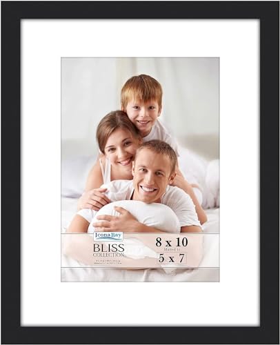 Icona Bay, 10x8 Black Picture Frame with Removable Mat for 7x5 Photo, Modern Style Engineered Wood Frame
