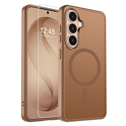Image of SUPFINE Magnetic for Samsung Galaxy S26 Case with Screen Protector, (Built-in Magnets) (Military Grade Drop Protection) Slim Translucent Shockproof Phone Case,Brown