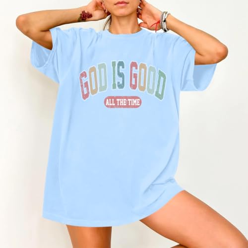 Image of Christian Shirts for Women Oversized God is Good Shirt Religious Jesus Faith Inspirational Tshirt Bible Verse Tee Top