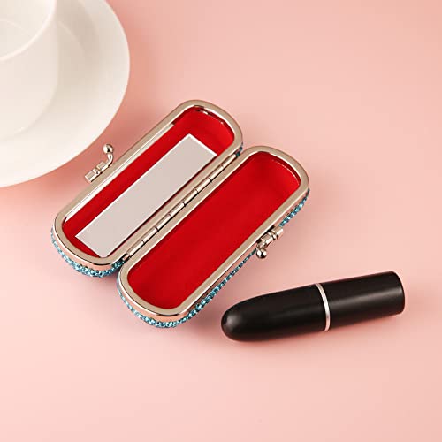 AsAlways Shiny Rhinestone Crystal Portable Lipstick Case with Mirror Portable Bling Diamonds Makeup Cosmetic Storage Holder for Travel Ladies Fashion(Sky Blue) - Image 4