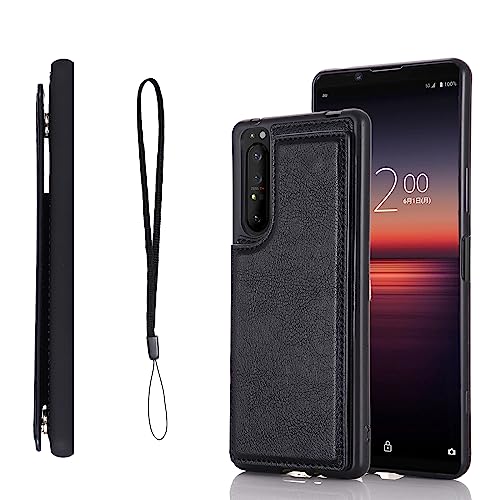 【iFaceo】純色レザー シリーズ Xperia 10 V/SO-52D/SOG11/A302SO/XQ-DC44 專用 背面ケース 保護 スマートフォンカバー(ブラック)背面カード収納 財布型 ケース エクスペリア10v 軽い薄い ケースカバー xpe