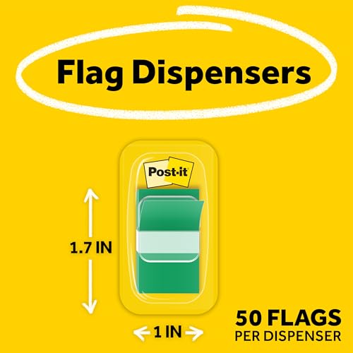 Image of Post-it Standard Page Flags in Dispenser 1in Wide, Green 100 Flags, 680-GN2