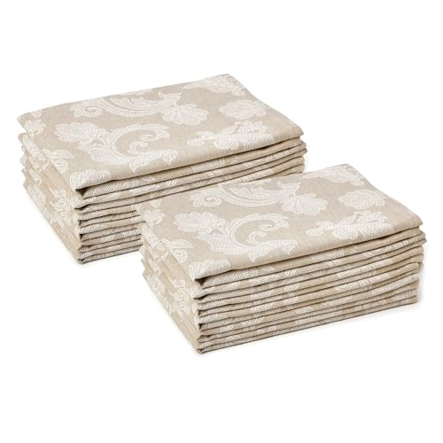 Serviettes de table coton 45x45 cm jacquard floral beige lavable machine - 2