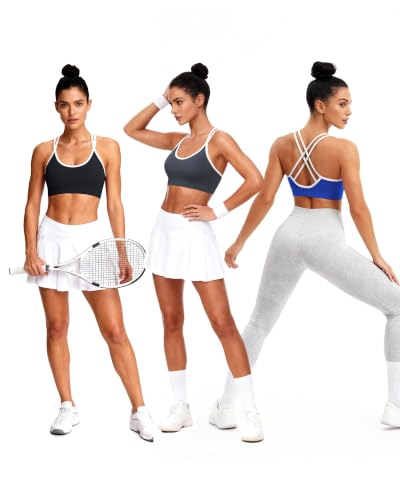 Image of WOYYHO Cross Back Sports Bra for Women Padded Medium Support Workout Bra
