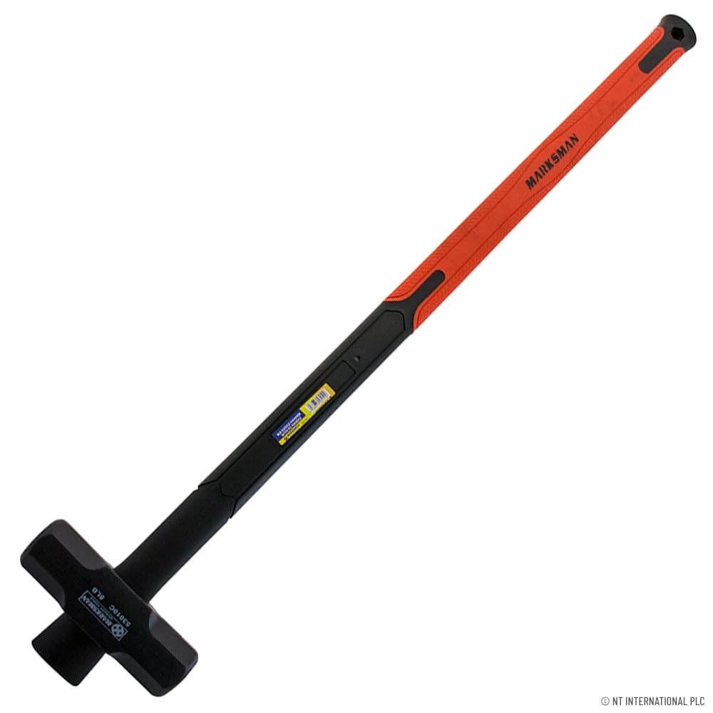 Sledge Hammer - Long Handle Grip with Fibreglass Rubber Shaft Heavy Duty DIY Hardware | Heavy Construction Building | Shock Absorbing Handle (8lb)