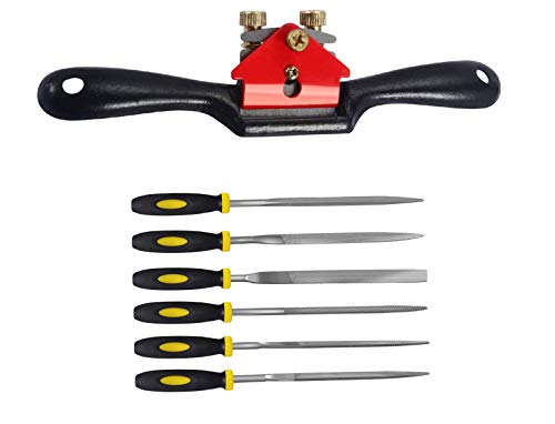 10'' Adjustable SpokeShave with Flat Base,6pcs Needle File set,hand File,Rasp,Metal Blade Wood Working