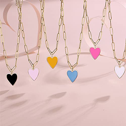 Meeran Heart Necklace for Women Girls,Preppy Jewelry Dainty Paperclip Chain Necklace for Women,Cute Pink Heart Preppy Necklaces 16+2 Inches - Image 6