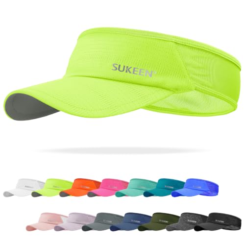 Sukeen Sports Sun Visor Men Women Lightweight Packable Cooling Stretchy Visor Hat for Running Tennis Golf Fluorescent Yellow