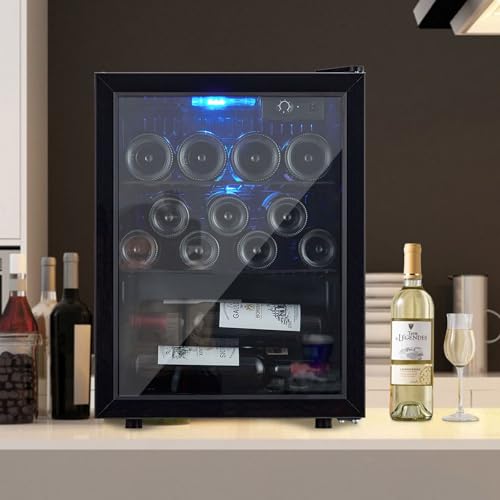 Image of 16 Bottle Wine Fridge, Small Wine Cooler Temperature Adjustment Range 40~61F, Mini Wine Refrigerator Freestanding for Home Kitchen Office Bar, Wine Cellar for Red, White and Champagne