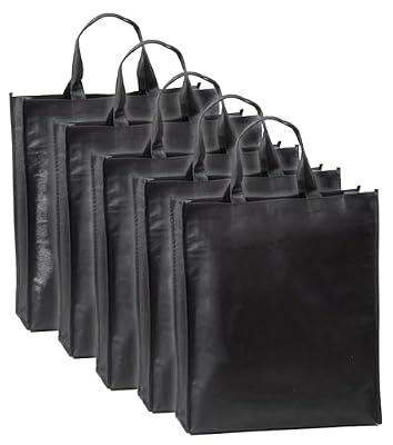 IPEA Shopper Nere in TNT per Spesa e Shopping - [ 5 PEZZI ] - Misure 42 x 37 cm - Tote Bag in Tessuto non Tessuto Riutilizzabili per Acquisti, Viaggi, Tempo Libero - Borse Nere in Cotone Sintetico