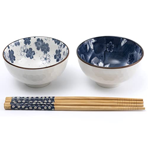 lachineuse - Set mit 2 chinesischen Schalen, Blumenmotiv, Blau, ⌀ 11...
