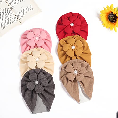 Baby Girl Velvet Flower Bow Knotted Turban Hat Warm Beanie India Cap Floral Head Wrap For Newborn Infant Toddlers 6Pcs (Velvet Flower) #TOP5