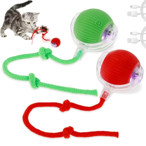 BOBASH 2 Stück Interaktives Katzenspielzeug Ball Katzenball Spielzeug Elektrisch 360° Rolling Ball Hund Hundespielzeug mit USB für Katzen Hunde