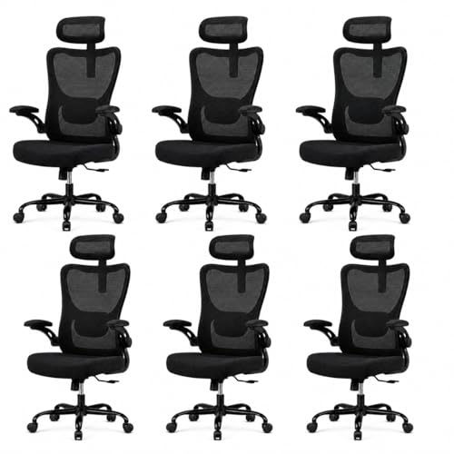 Image of HUANUO Ergonomic Office Chair, High Back Computer Desk Chair with Adjustable Lumbar Support and Headrest, Comfy Gaming Chair with 3D Armrests, Home Office Rolling Chair, Max Load 300 lbs, Pack of 6