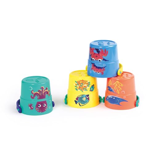 LUDI - 4 Seaux Gigognes - Jouets de Bain pour Bébé, de Plage et pour Piscine - À Partir de 10 Mois