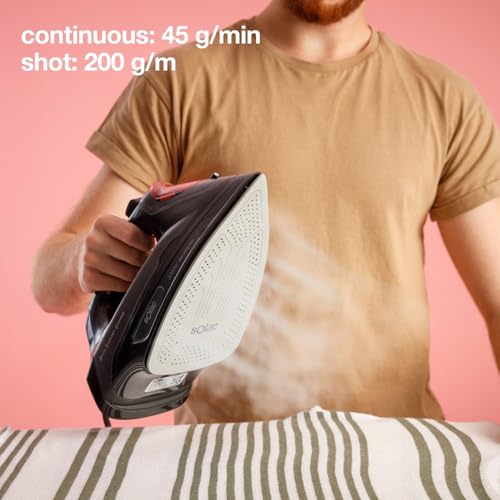 Miniatura 3 de Solac Solution - Plancha De Vapor Pv2490, 3000w Potencia, Golpe Vapor 200 G Min, Vapor Continuo Y Vertical, Regulador De Temperatura, Antical, Antigoteo, Suela Cerámica, Depósito 290 Ml, Negro Y Rojo