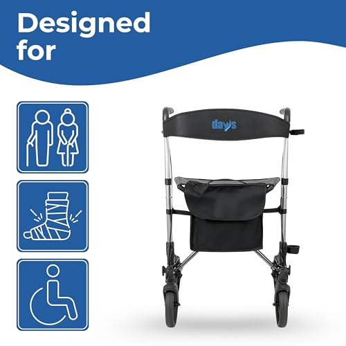 Days Deluxe Lightweight Folding Four Wheel Rollator, Rollator, Easy Storage and Travel, Carry Bag, Mobility Aids, Adjustable Seat Height 610mm / 24" - 2