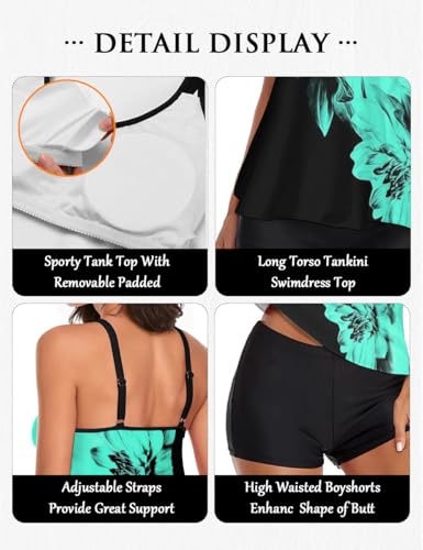 Image of Urchics 2026 Women Two Piece Tankini Swimsuit Tummy Control Plus Size Long Torso Top and High Waisted Boyshorts Bathing Suits