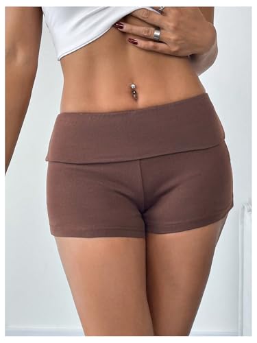 SOLY HUX Women's Low Elastic Waist Micro Shorts Fold Over Skinny Athletic Workout Shorts4