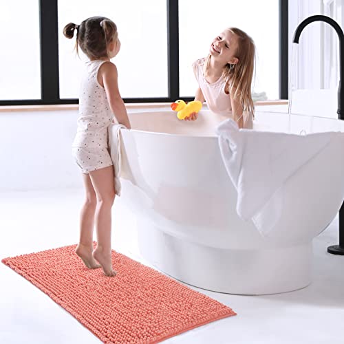 Freshmint Large Bathroom Rugs Non-Slip Bath Mat 36”X24”, Washable Soft Long Shower Mat For Floor & Tub Fluffy Shag Bath Rugs, Durable Water Absorbent Microfiber Shower Rugs, Coral #TOP1