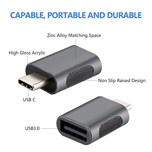 USB C to USB OTG Adapter, Thunderbolt 3 to USB 3.0 Adapter Compatible with MacBook Pro 2018 2017 2016, Microsoft Surface Go,Samsung Galaxy Note 8,S9,S10,Pixel3.Dell Xps and More Type-C Devices (Grey)