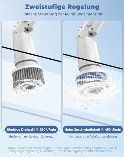 Elektrische Reinigungsbürste, Kabellos Elektrische Bürste zum Putzen IPX7 Wasserdicht Putzbürste Elektrisch Gebührenpflichtig Akku Reinigungsbürste mit 8 Bürstenköpfen Wird für Glas, Auto