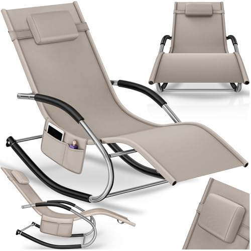 tectake® Chaise Longue Ergonomique 62x146x92 cm, Balancement Doux, Max. 120Kg, Transat Jardin Exterieur, Tissu Respirant et Hydrofuge, Bain de Soleil Chaise...