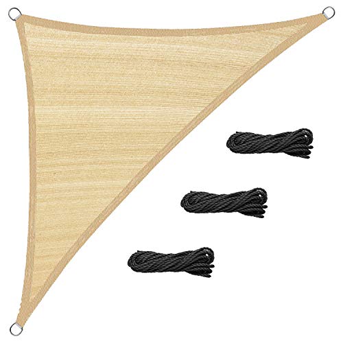 MVPower Velas de Sombra, Toldo Vela de Sombra Triangular 3.6x3.6x3.6m, Protección Solar, HDPE Resistente y Transpirable, con 3X Cuerdas de Fijación, para Jardín, Patio, Exteriores, Color Arena