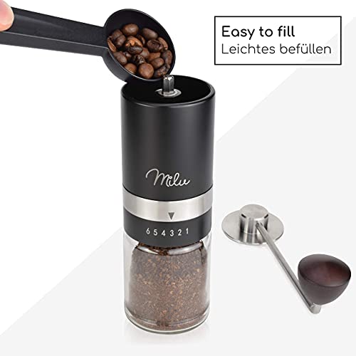 Milu Manuelle Kaffeemühle Handkaffeemühle mit Edelstahl Mahlwerk I 6 Stufen Mahlgradeinstellung I Espressomühle I – mit… – Bild 4