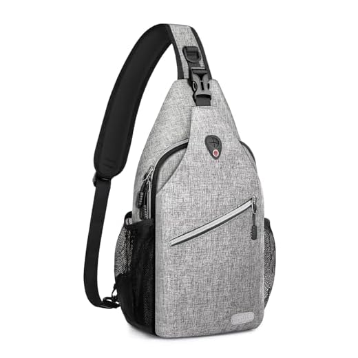 MOSISO Brusttasche Sling Rucksack Schultertasche, Polyester Crossbody Umhängetasche Sporttasche Kompatibel Herren Damen Mädchen Jungen Reise Daypack, Grau
