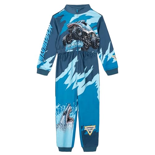 Monster Jam Megalodon Little Boys French Terry Racing Zip Up Coverall Blue 7-8