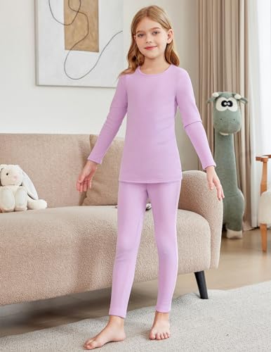 Arshiner Girls Thermal Underwear Set Long Johns Fleece Lined Kids Base Layer Top Bottom Warm Winter Lilac 7-8 Years thumb #3
