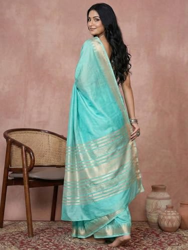 Image of Satrani Women's Cotton Silk Weaving Border Saree with Unstitched Blouse Piece