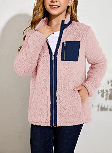 Heysolo Girls Sherpa Fleece Jacket Zip Up Winter Coats Long Sleeve For 5-14Y With Pockets3