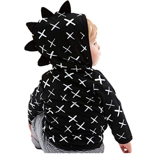 Charm Kingdom Baby Boys Long Sleeve Dinosaur Hoodies Toddler Zip-up Jacket Clothes (1T, Black Cross)